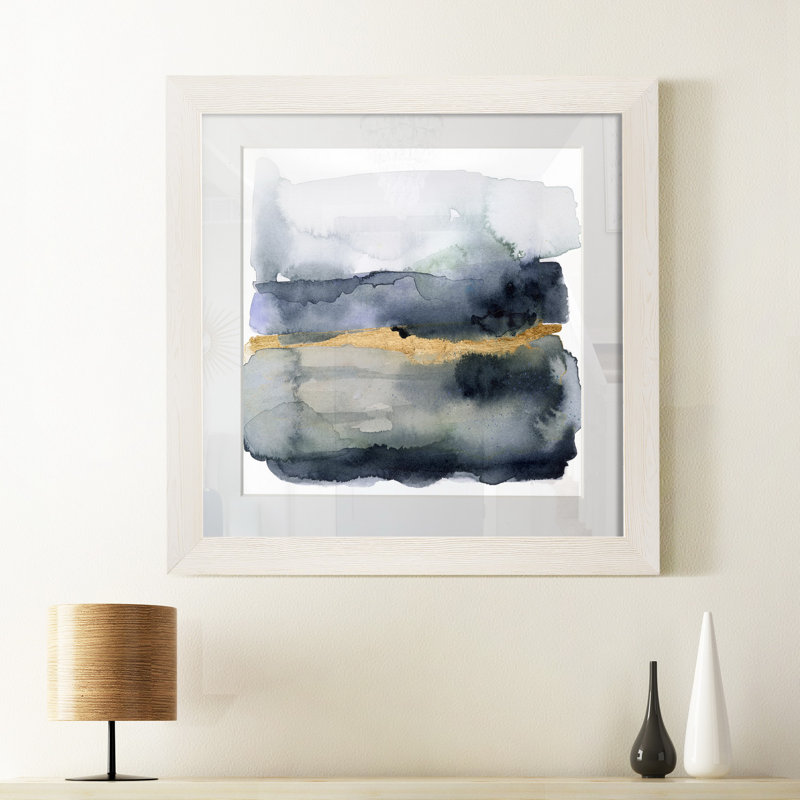Indigo doré, reproduction d’art sur papier encadrée, H 21 po x l 21 po x P 1 po, Cadre blanc