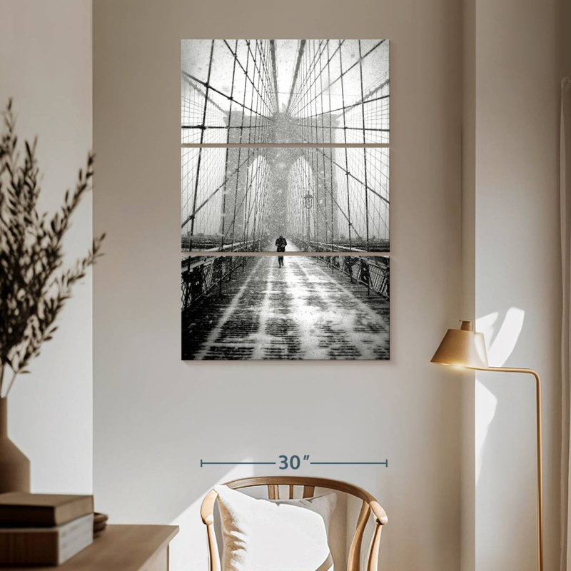 Nicci New York Walker In Blizzard - Brooklyn Bridge, 65" H x 42" W
