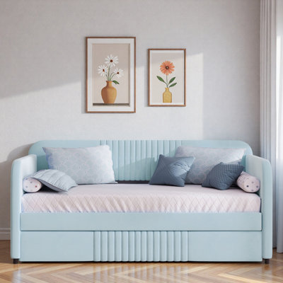 Upholstered Daybed With Trundle And Wood Slat