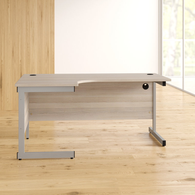 Buariki L-Shaped Metal Base Desk Shell, Beech, Silver, Right