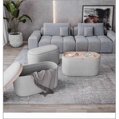 Repose-pieds avec rangement Un choix confortable, de multiples fonctions, un design classique et des coins confortables avec plateau en bois réversible,