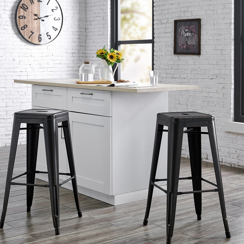 Tabourets de bar contemporains rustiques sans dossier de 2 places, siège de 30 po, tabourets noirs + PC, empilables pour économiser de l'espace, cuisine et espaces idéaux, 2 pièces modernes de 13 lb par tabouret, petits espaces, convenant