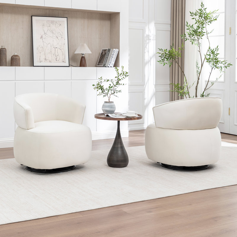 Olevide Swivel Barrel Chair, Beige Velvet