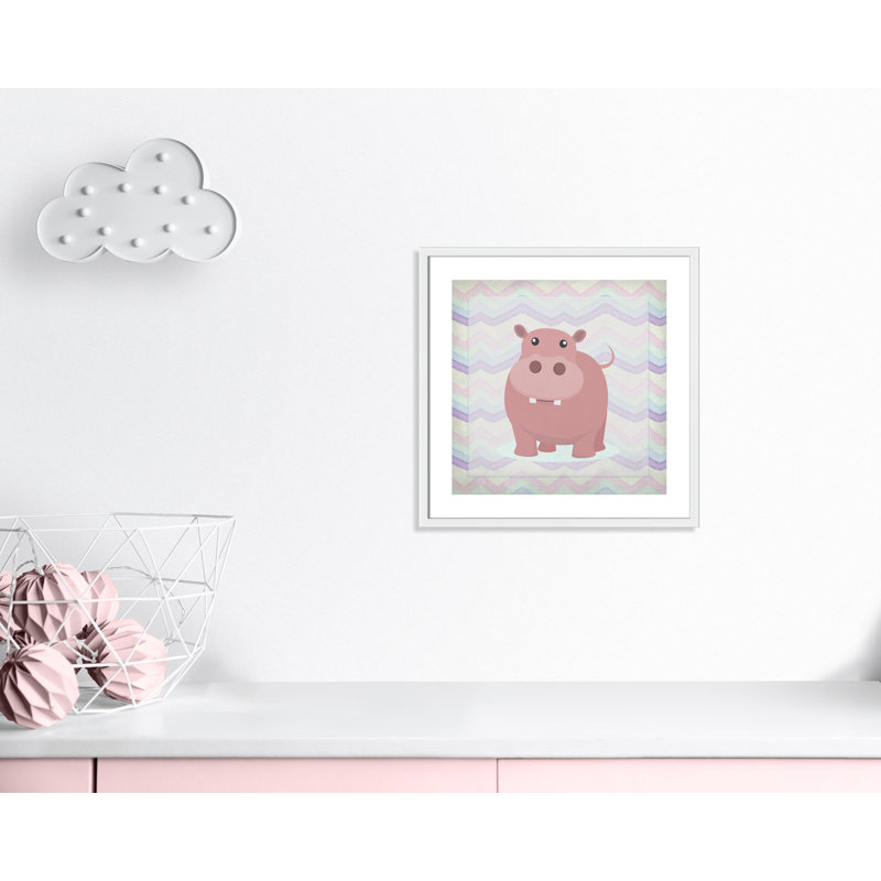 Adhésif décoratif rose Hippo Time, Encadré de boîte blanc, H 22,5 po x l 22,5 po x P 1,18 po