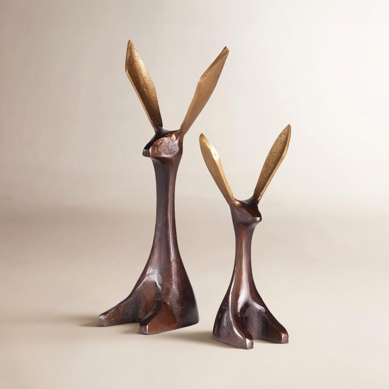 Norvin Menagerie Bronze Cast Abstract Jackrabbit Sculptures, Set of 2, Bronze