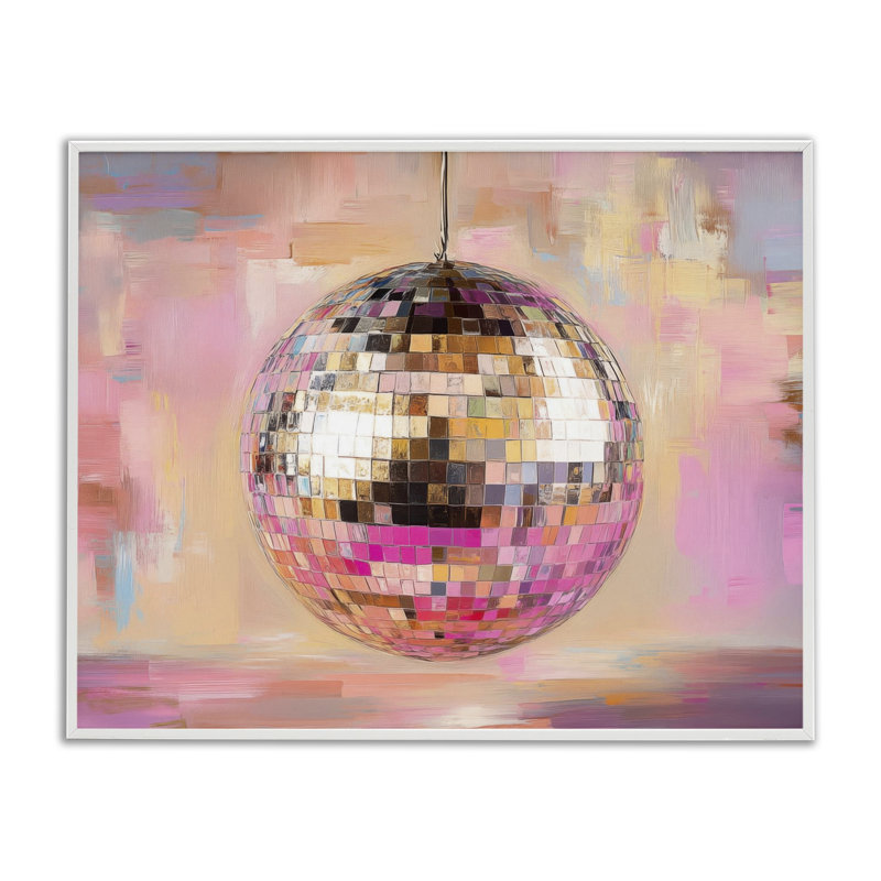 Giclée encadrée en forme de boule disco en miroir, design par Nini Art, H 11 po x l 14 po