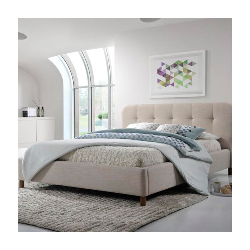 Upholstered Platform Bed, Queen, Beige