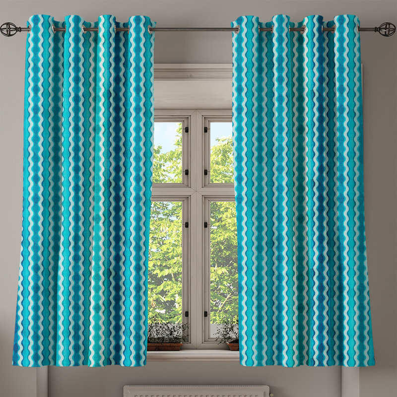 East Urban Home Abstract Grommet Curtain Decorative 2-Panel Window Drapes, 50" Aqua Blue Turquoise, 50" W x 54" L