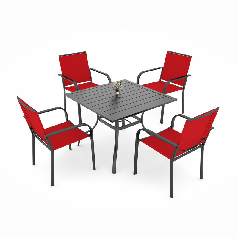 35" Square Outdoor Dining Set with Stackable Chairs, Red
