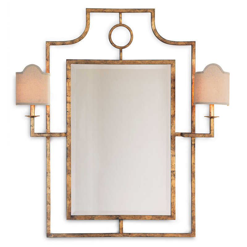 Miroir d’appoint lumineux biseauté traditionnel Doheny, Or