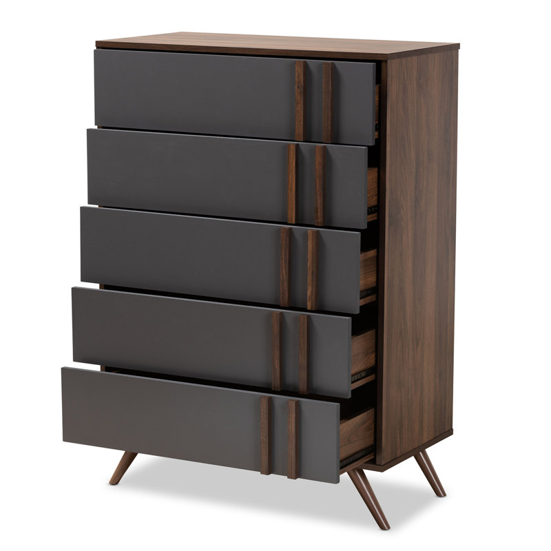 Home Imports Emporium Naoki Two Tone Grey and Walnut 1 Drawer Nightstand with Shelf and Splayed Legs