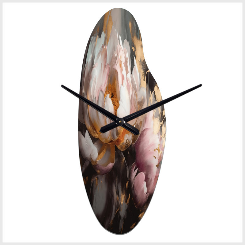 Horloge murale en marbre rose et pivoine V - horloges asymétriques, Médium