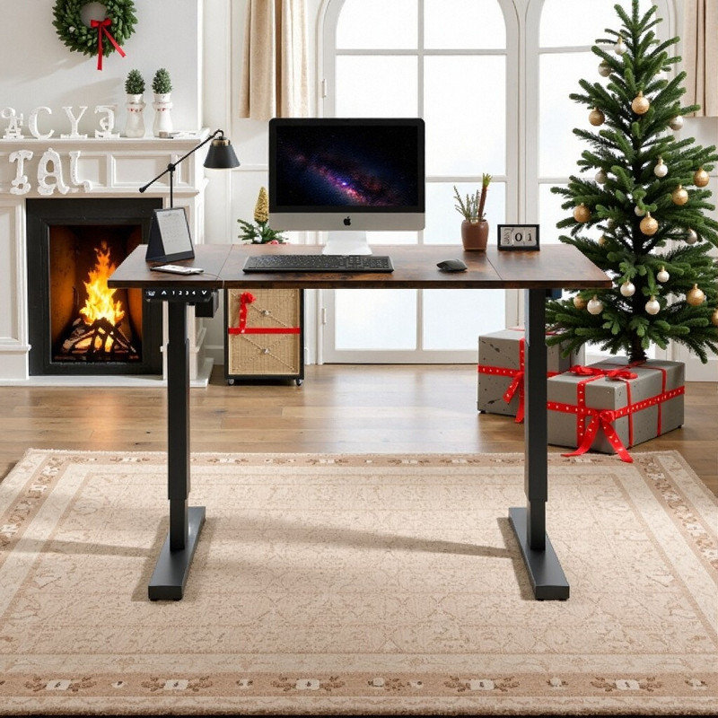 48-inch Solid Steel Frame Electric Standing Desk With Adjustable Height Workstation Double-Beam Gaming Table, Brown