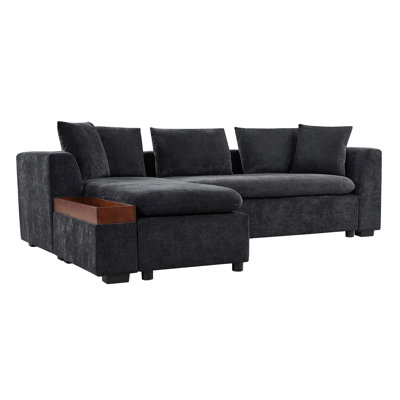 Sectional Sofa 93.7" L-Shaped Sofa Upholstered Sofa Couch With Wooden Storage Compartment For Living Room