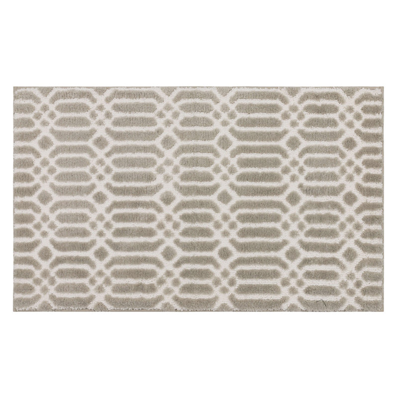Linkage Casual Geometric Polyester Machine Washable Knitted Bath Mat, 20" W x 34" L, Flint/White