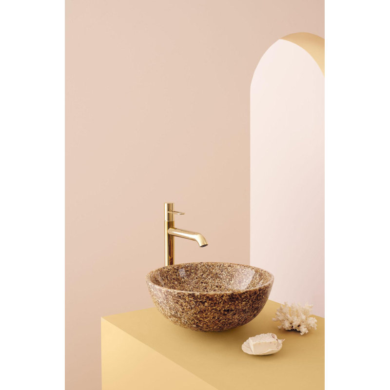 Woodio Soft40 15.75'' Wood Circular Bathroom Sink, Dark Natural