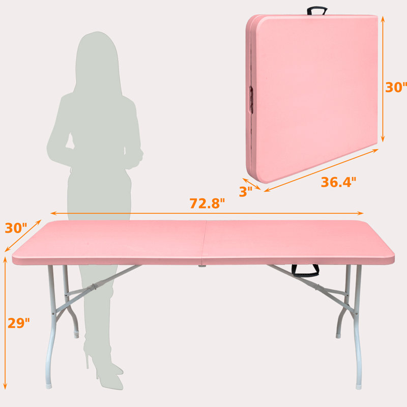 Table de camping pliante d'extérieur rose de 6 pi - Structure portative, solide, imperméable et stable pour les fêtes