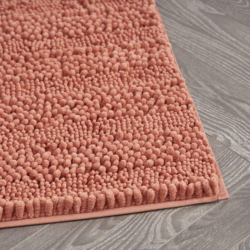 Laura Ashley Astor Chenille Non-Slip Bath Mat, Coral, 20" W x 34" L