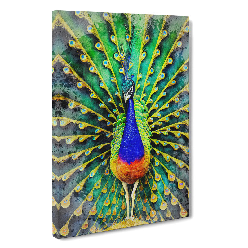 Peacock Watercolour No.1 - Wall Art, Wrapped Canvas, 50cm H x 35cm W, No Matte