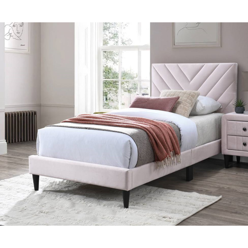 Sylvia Upholstered Platform Bed, Light Pink, Twin