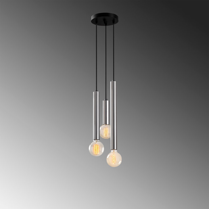 Luminaire suspendu en cuivre à 3 lumières Raglin, Argent, H 57,48 po x l 8,66 po x P 8,66 po