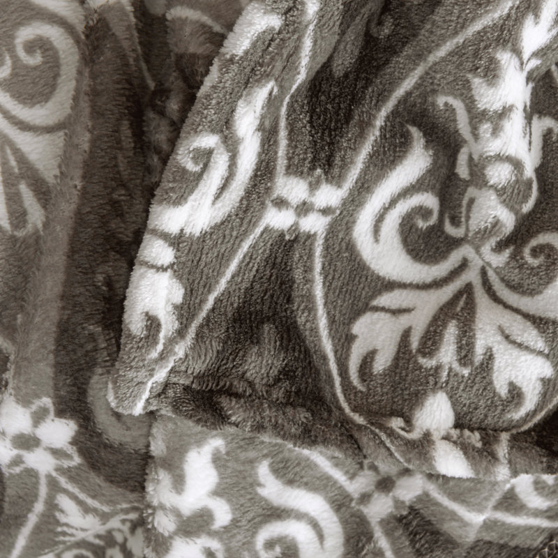 Couverture en peluche imprimée, Double / Grand, gris, Médaillon