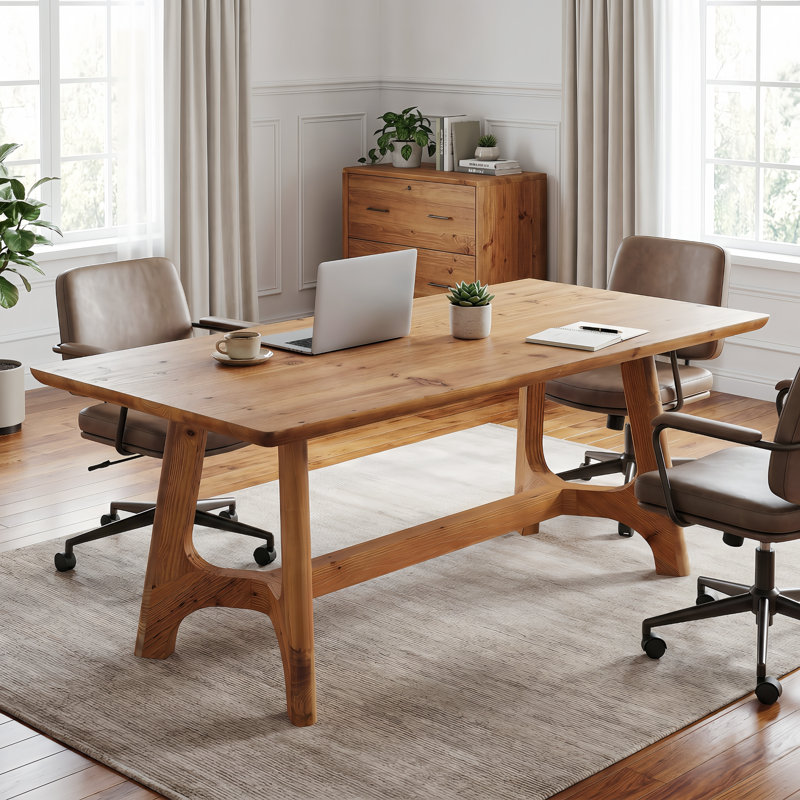 Rectangular Solid Wood Conference Table For 4-6, 62.99" W × 31.49" D × 29.52" H