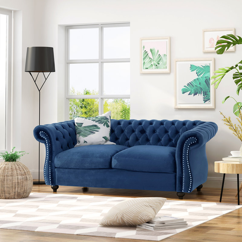 Canapé-causeuse, 61.75" W, Blue Velvet, Blue