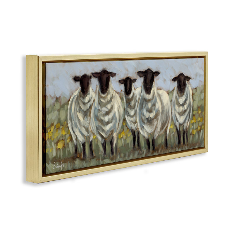  "Gazing Sheep Impression", art mural encadré par Sara, H 14 po x l 31 po, Cadre flottant métallique doré