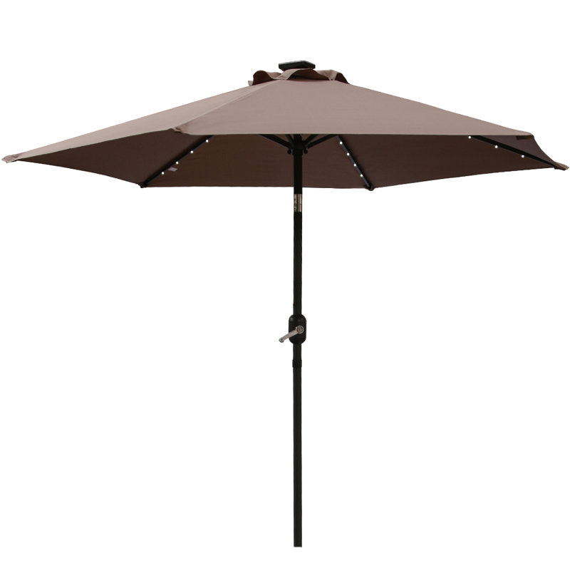 2.5m Round Parasol Tilt Crank Garden Umbrella with LED Solar Lights and Base, Brown