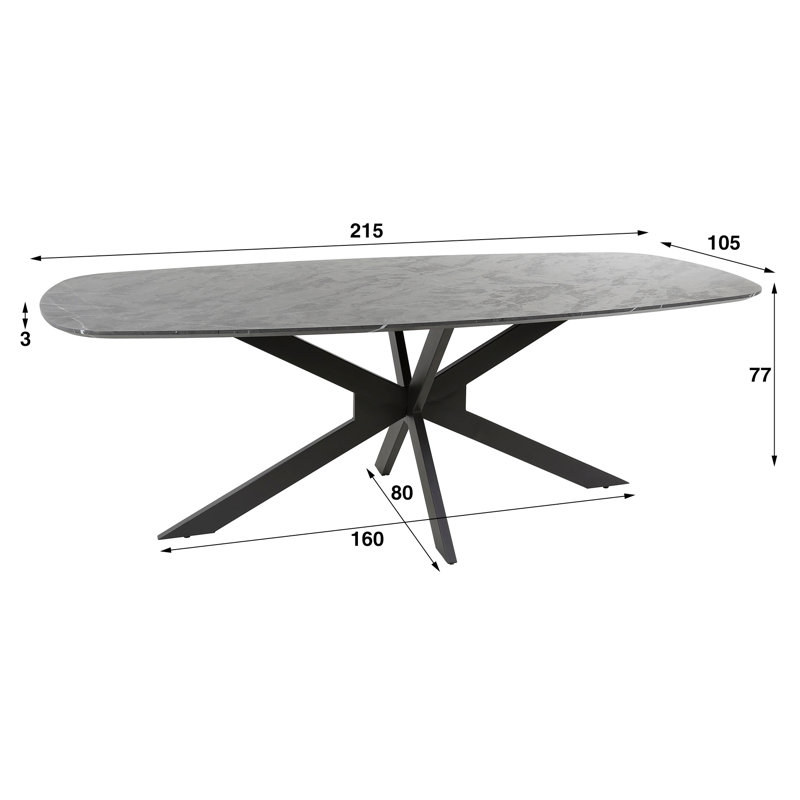 Schwerin Oval 180cm L Dining Table, 77cm H x 215cm L x 105cm W
