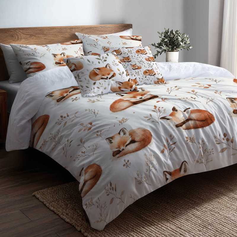 Ensemble de literie 3 pièces Kids Forest Animals - housse de couette et coussin décoratif Sleepy Sleeping Foxes, Lit simple