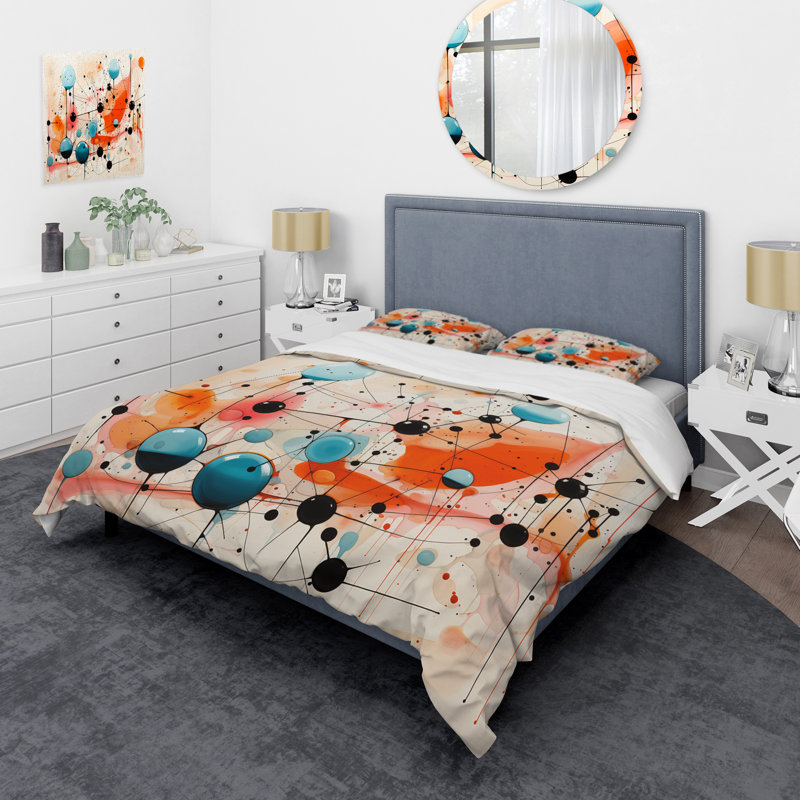 Ensemble de housse de couette en microfibre / polyester coloré Mid-Century, Housse de couette pour très grand lit et 2 très