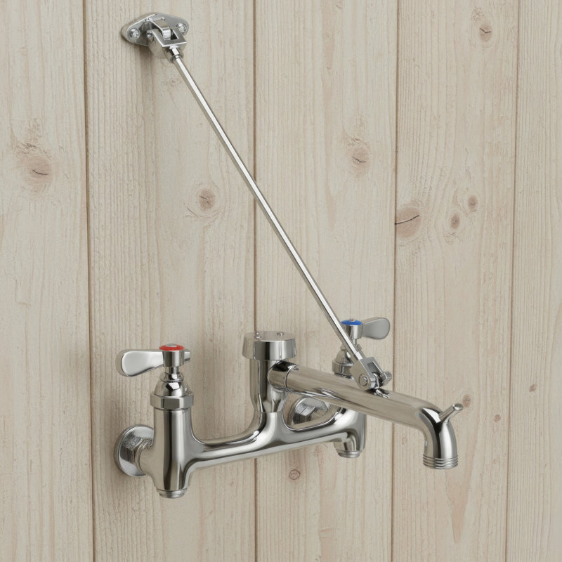 Whitehaus 7" Solid brass wall mount service sink faucet with support bracket and lever handles