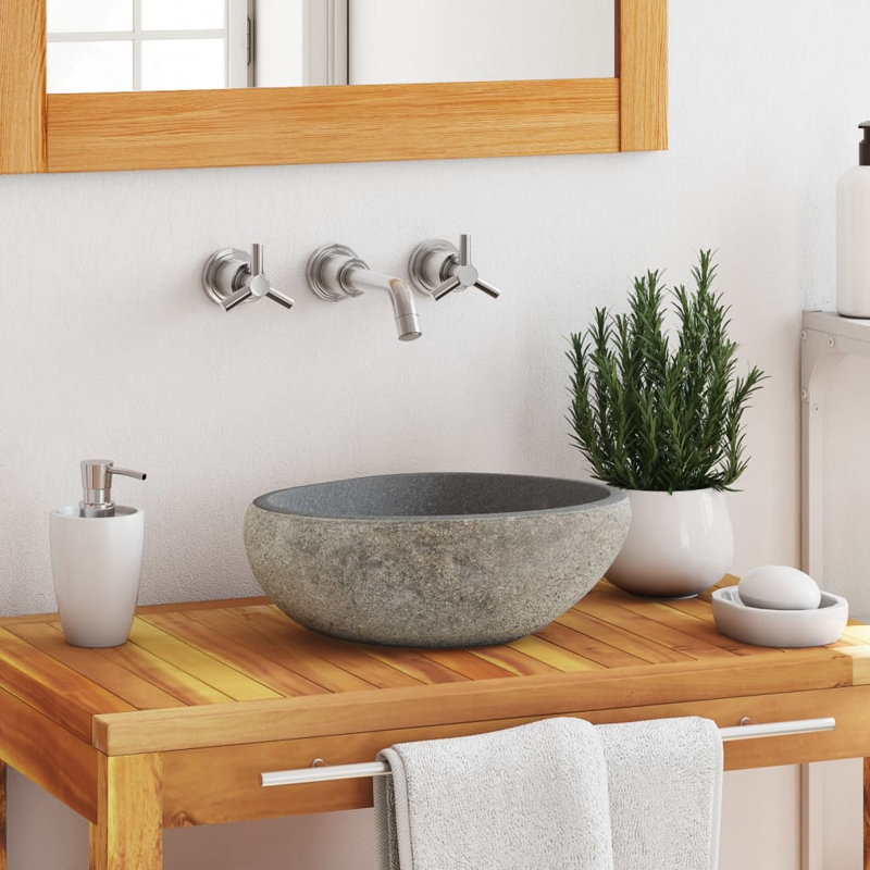 Lavabo vasque de salle de bain Zetta vidaXL, assemblage facile, pierre de rivière