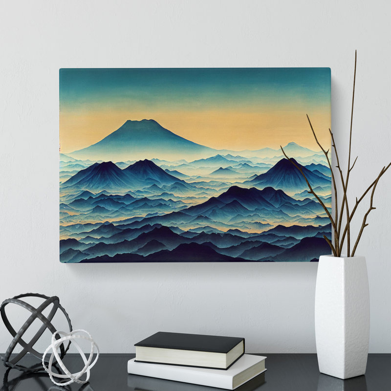 Japanese Mountain Sunrise - Wrapped Canvas Painting, 35cm H x 50cm W x 3cm D