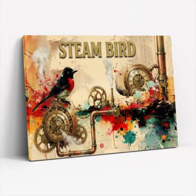 Ensemble de 1 tableau mural sur toile Steam Bird Steampunk à mécanisme mécanique et engrenages