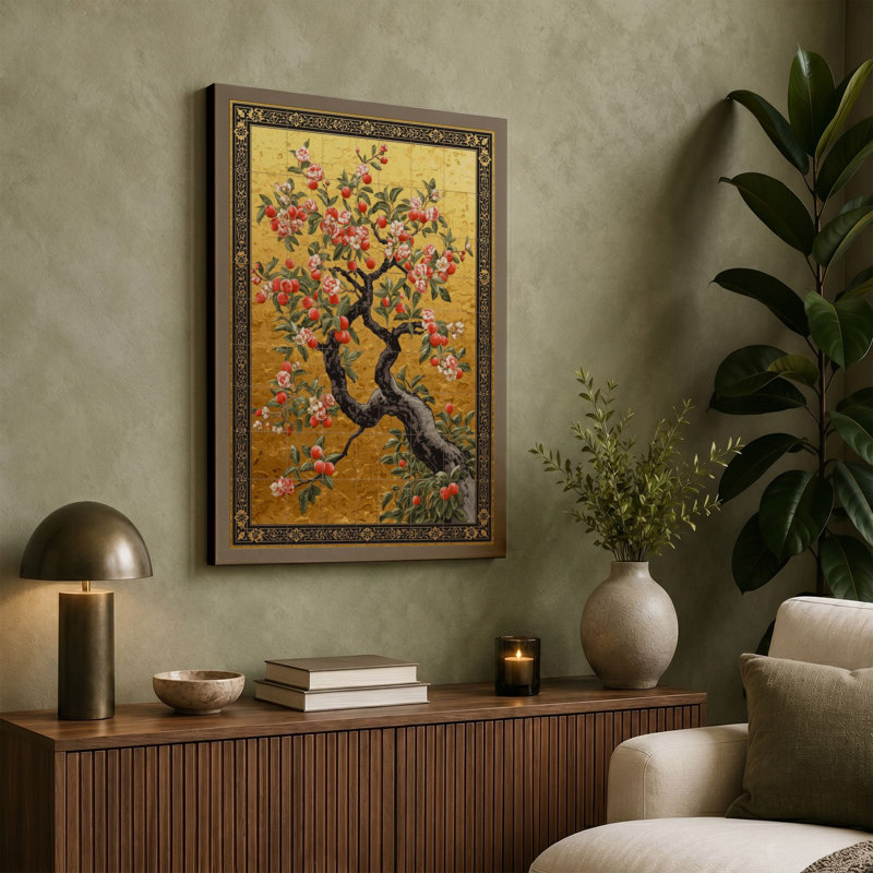 Blossoms in Spring Japandi - Wrapped Canvas, 36x24 - 91.4 x 61.0 cm, Black Border