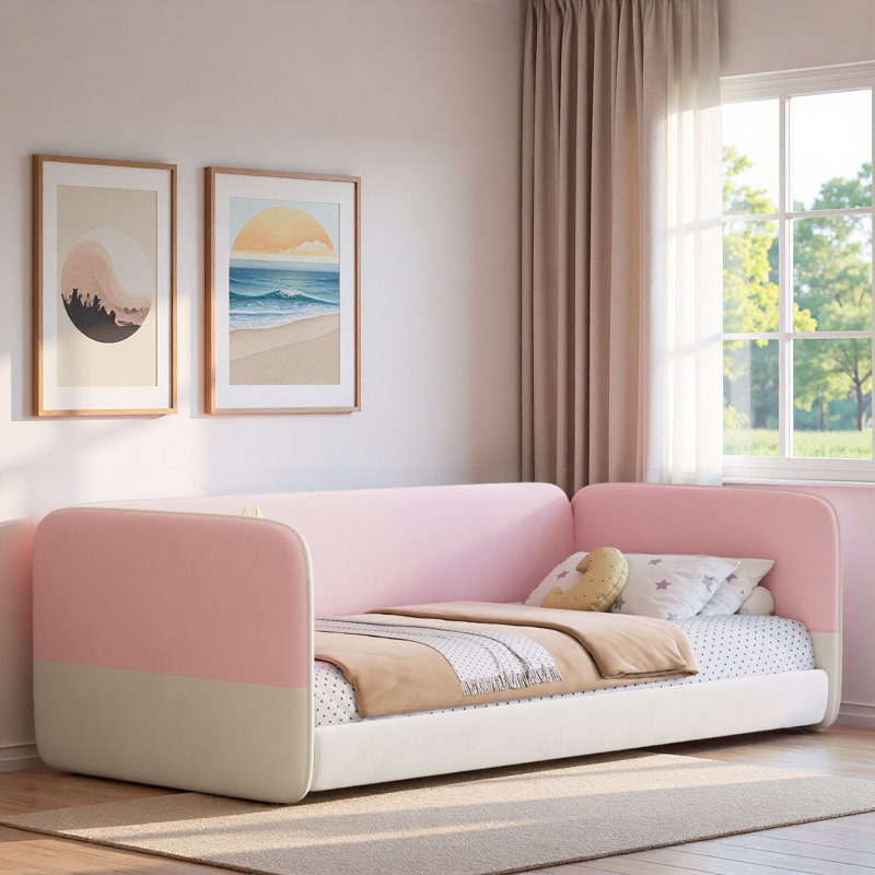 Lit de jour moderne avec protection latérale, Pink