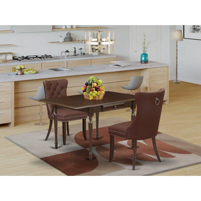 Ensemble de table de salle à manger 3 pièces comprenant une table de cuisine rectangulaire avec Dropleaf et 2 chaises rembourrées, acajou
