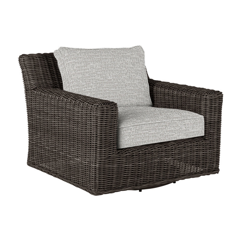 Rustic Patio Armchair with Cushions, Welt, Black Walnut, Tweed Toffee