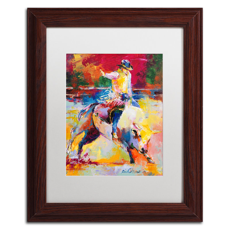 « rodeo », reproduction sur toile, H 14 po x l 11 po x P 0,5 po, Encadrement grain de bois, Blanc