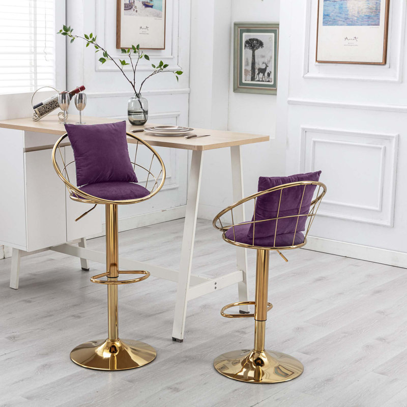 Swivel Upholstered Adjustable Height Counter Stool with Metal Frame, Purple