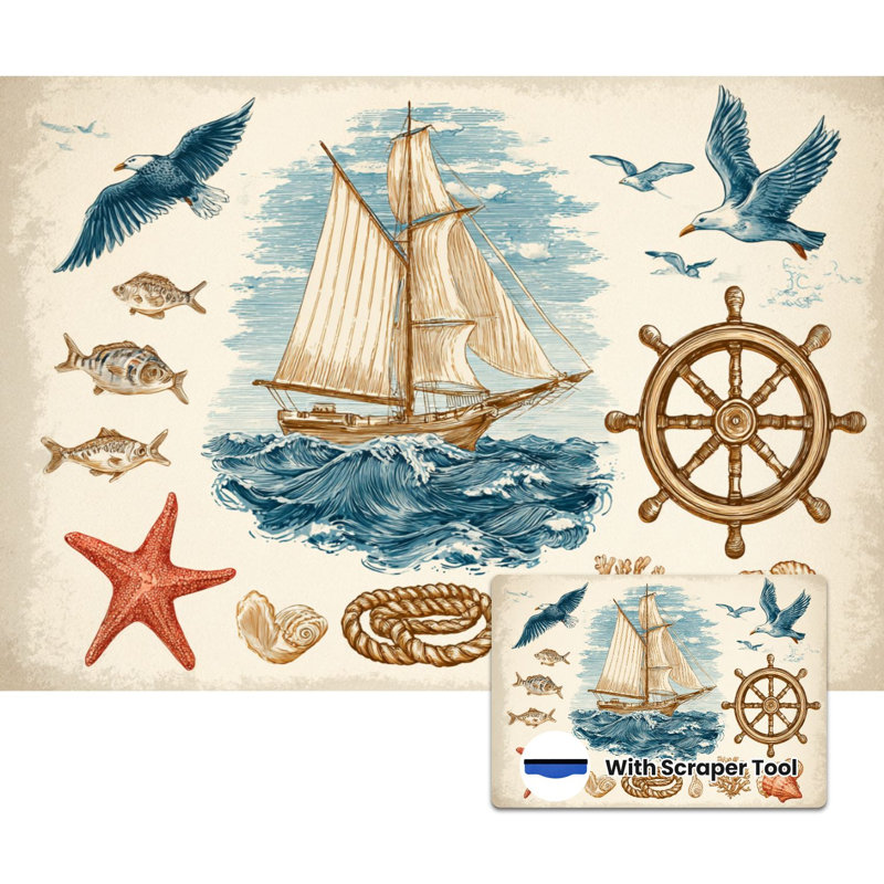 Papier peint adhésif auto-adhésif moderne pour la chambre à coucher Peel and Stick L 144 po x l 100 po avec voilier et mouettes