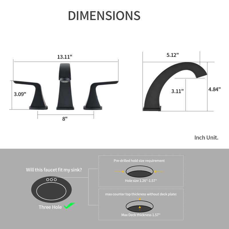 Widespread 2-handle Bathroom Faucet with Drain Assembly, Matte Black