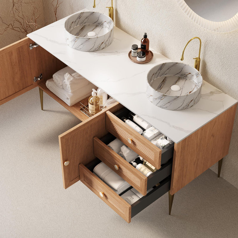 Meuble-lavabo contemporain en contreplaqué et céramique pour salles de bain modernes