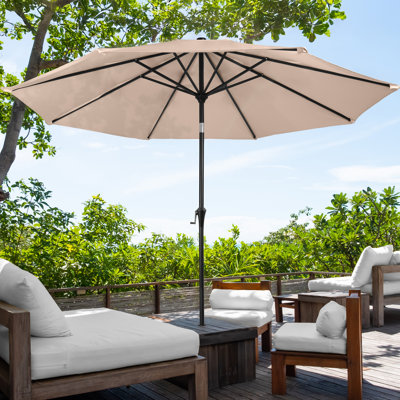 Kelton 10' W Crank Lift Auto-Tilt Patio Umbrella