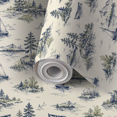 Peel and Stick Wallpaper Contact Paper Lakeside Woodland Landscape Pine Trees Islands Self Adhesive and Removable 24in x 118in(60x300cm)