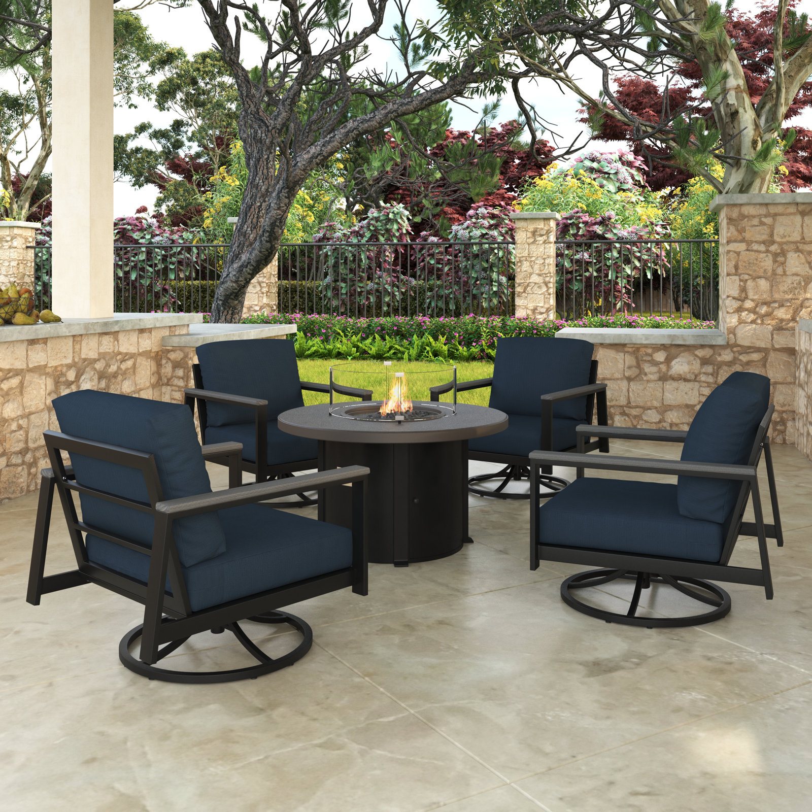 Townsend 4-Person Patio Seating Group, Canvas Navy Sunbrella® Canvas, Gray