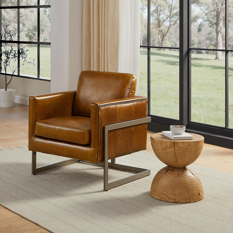 Top Grain Genuine Leather Accent Arm Chair, Brown